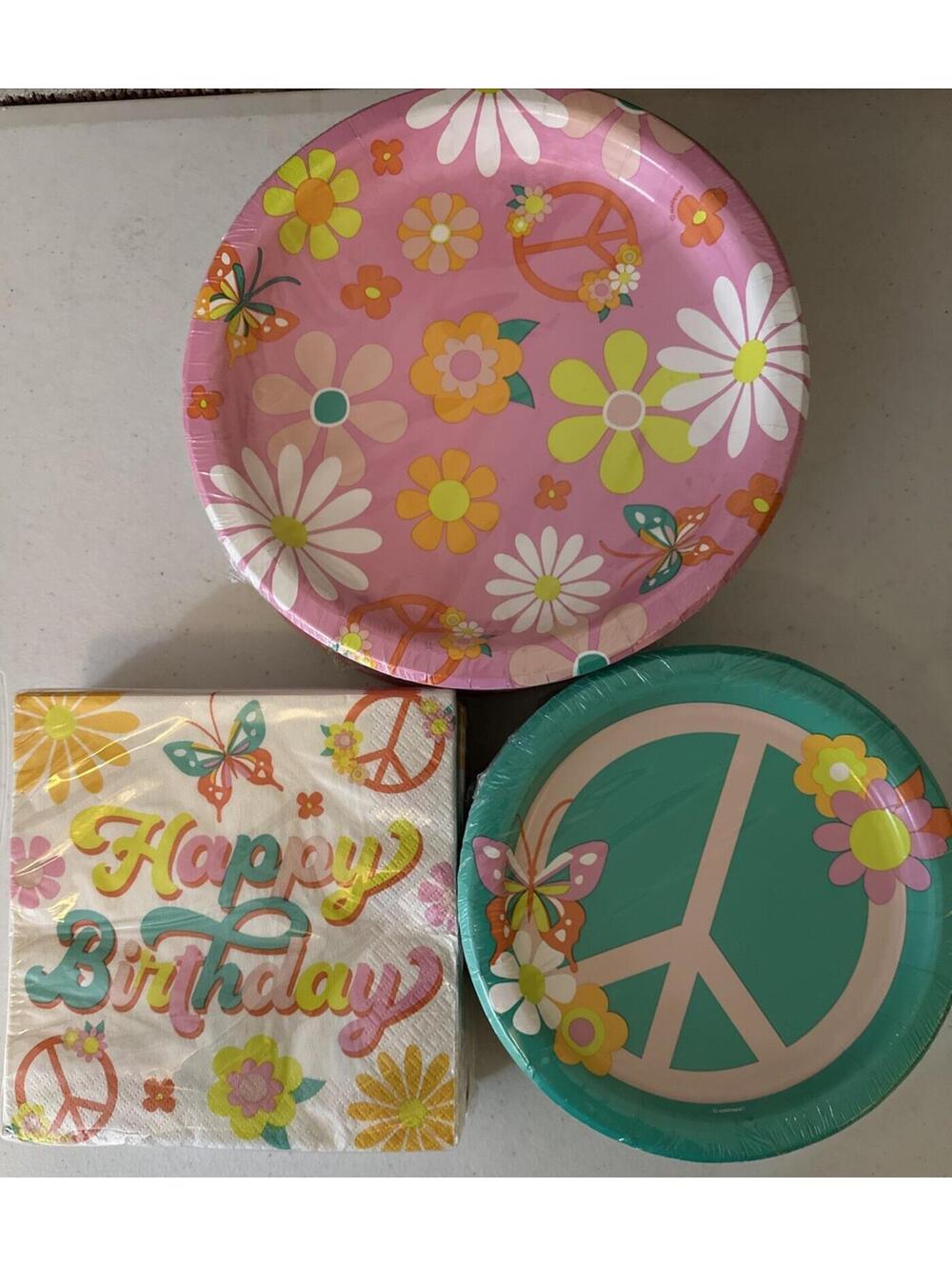 Party Supplies Lot 5 Lrg Plates 5 Sm Plates 3 Napkins Peace Birthday Floral Pink